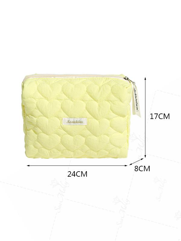 Quilted Heart Pattern Zipper Cosmetic Bag