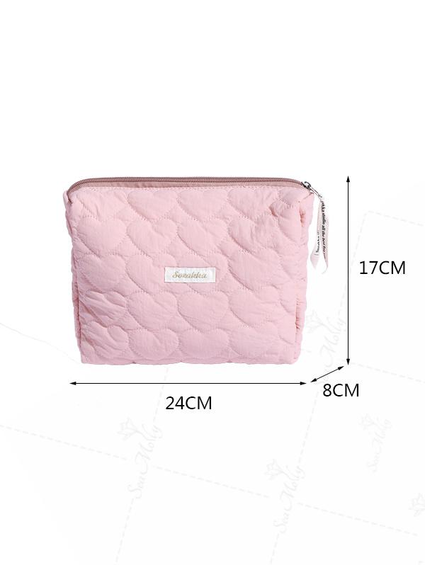 Quilted Heart Pattern Zipper Cosmetic Bag