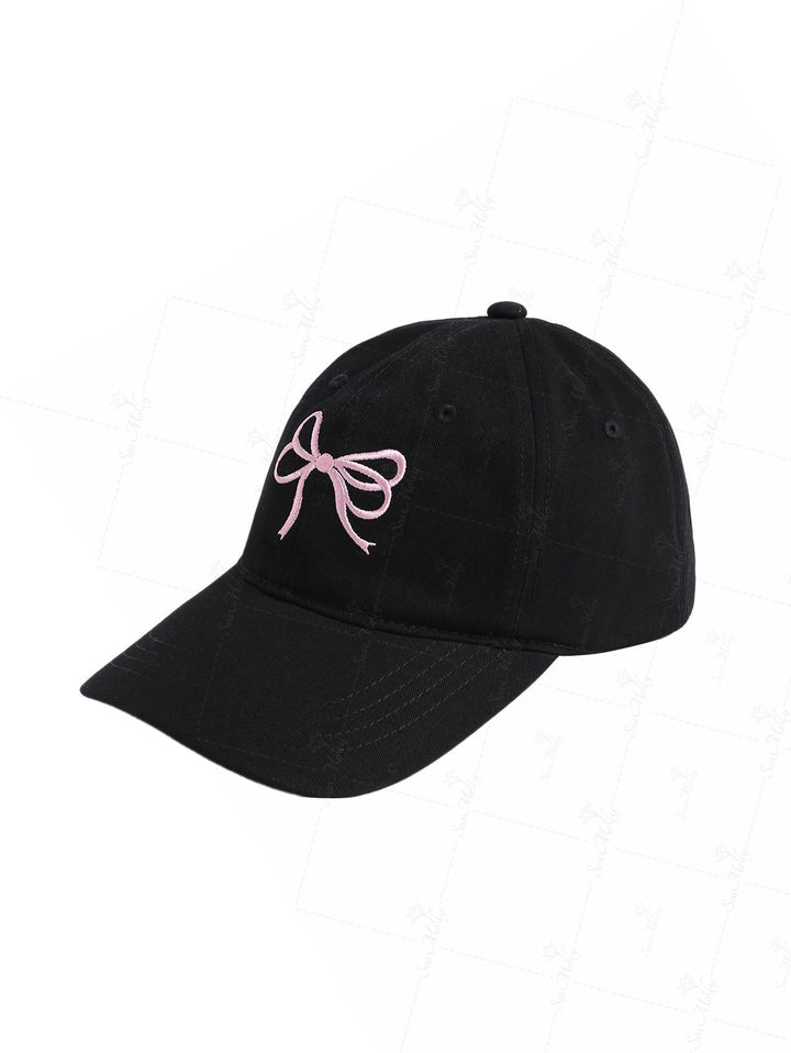 Bowknot Embroidered Black Baseball Cap