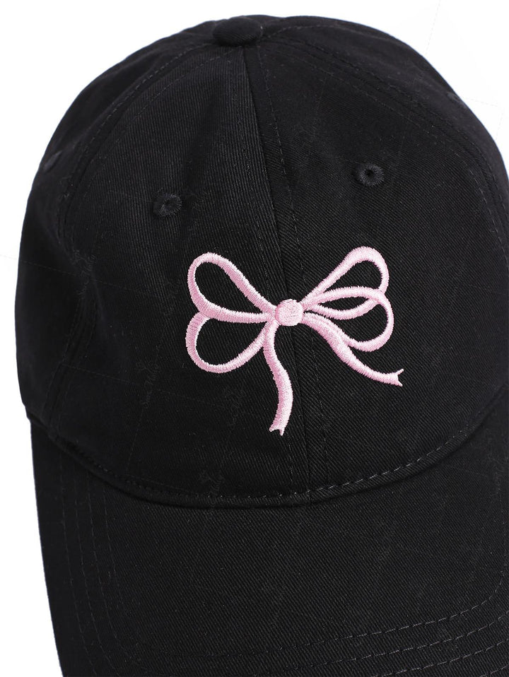 Bowknot Embroidered Black Baseball Cap