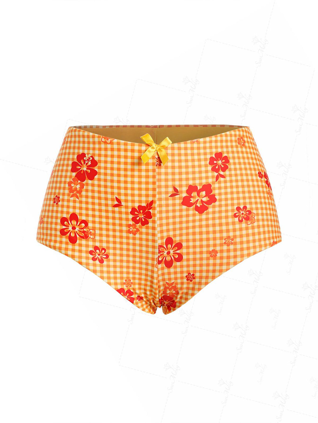 Seamolly Gingham Floral Bowknot Decor Boyshort Style Swim Shorts