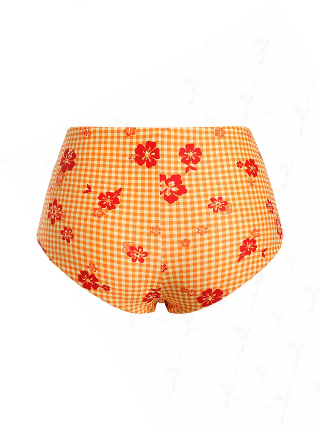 Seamolly Gingham Floral Bowknot Decor Boyshort Style Swim Shorts