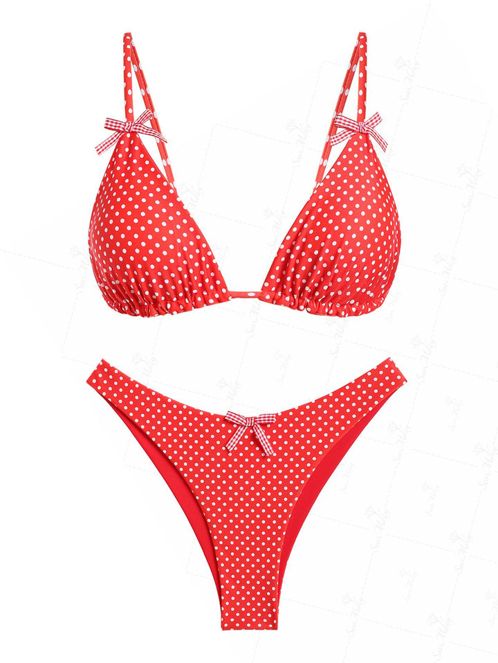 Seamolly Polka Dot Bowknot Decor Triangle Cheeky Bikini Set