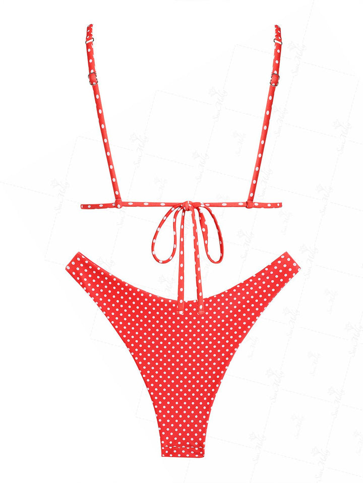 Seamolly Polka Dot Bowknot Decor Triangle Cheeky Bikini Set