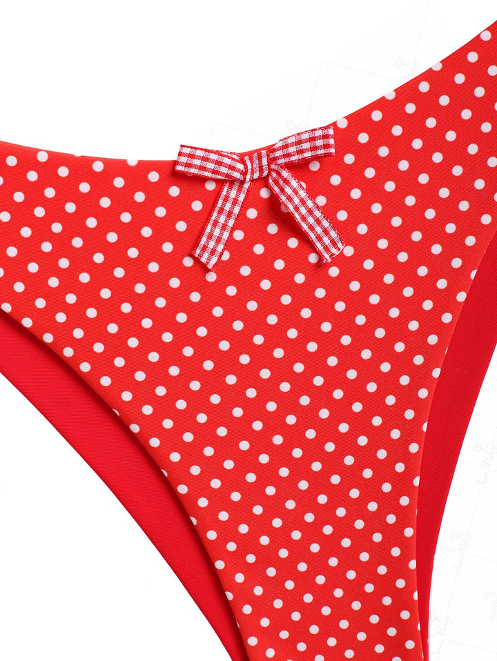 Seamolly Polka Dot Bowknot Decor Triangle Cheeky Bikini Set