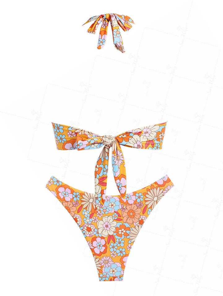 Seamolly Floral Print Halter Tied Tankini Set