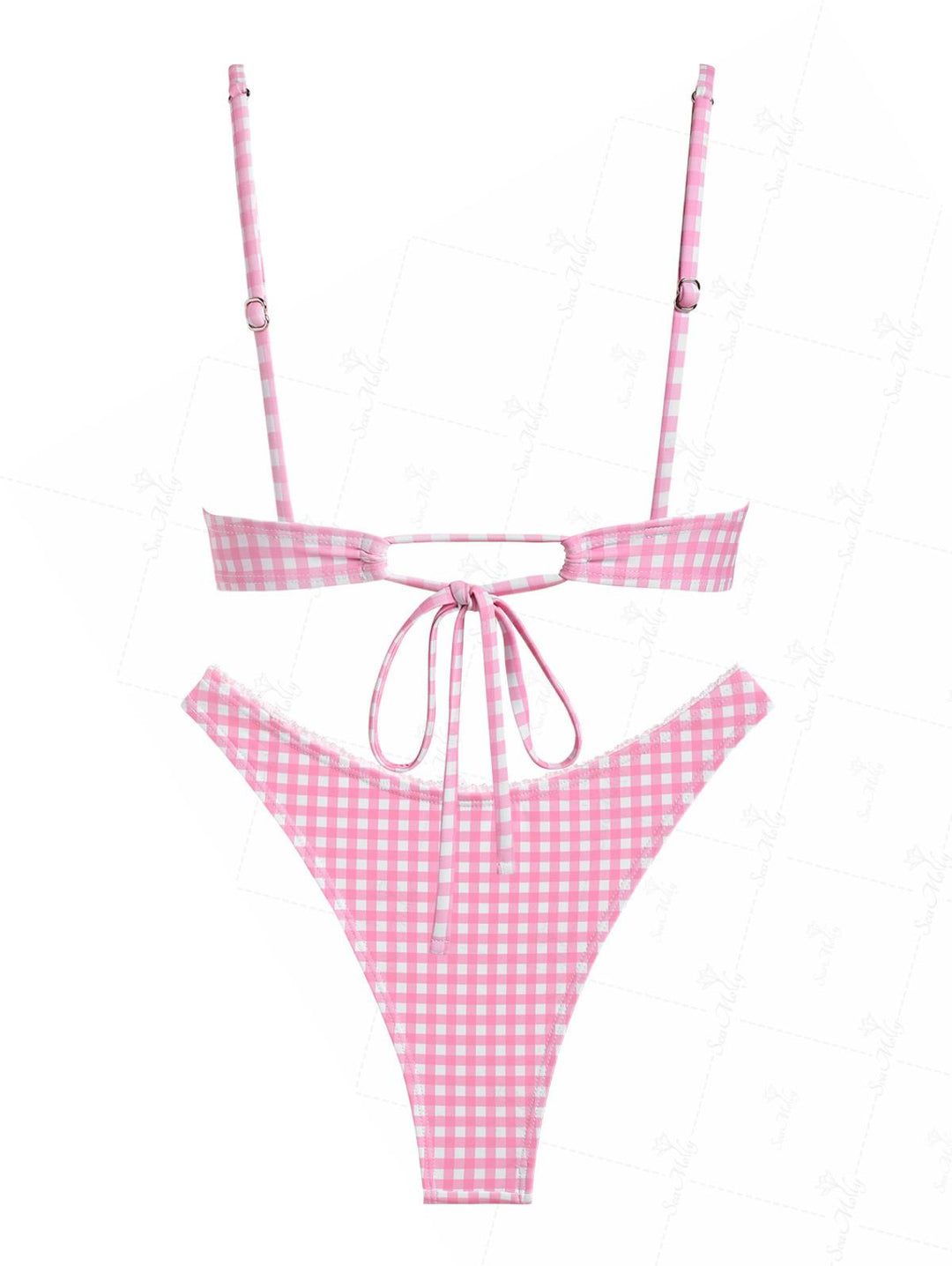 Seamolly Gingham Bowknot Decor Cinched Back Cheeky Bikini Set