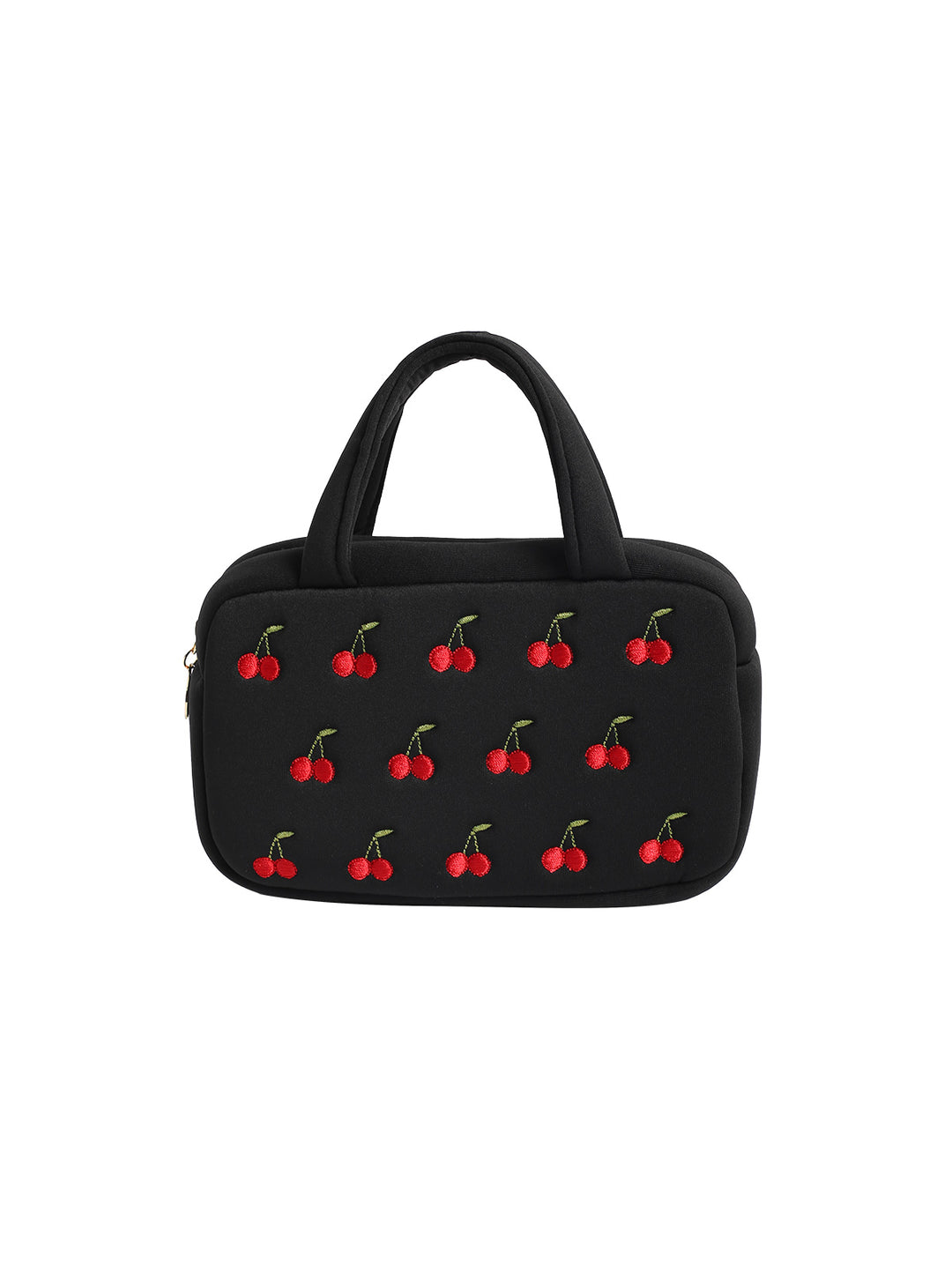 Vintage Fruit Cherry Embroidered Portable Handle Cosmetic Bag