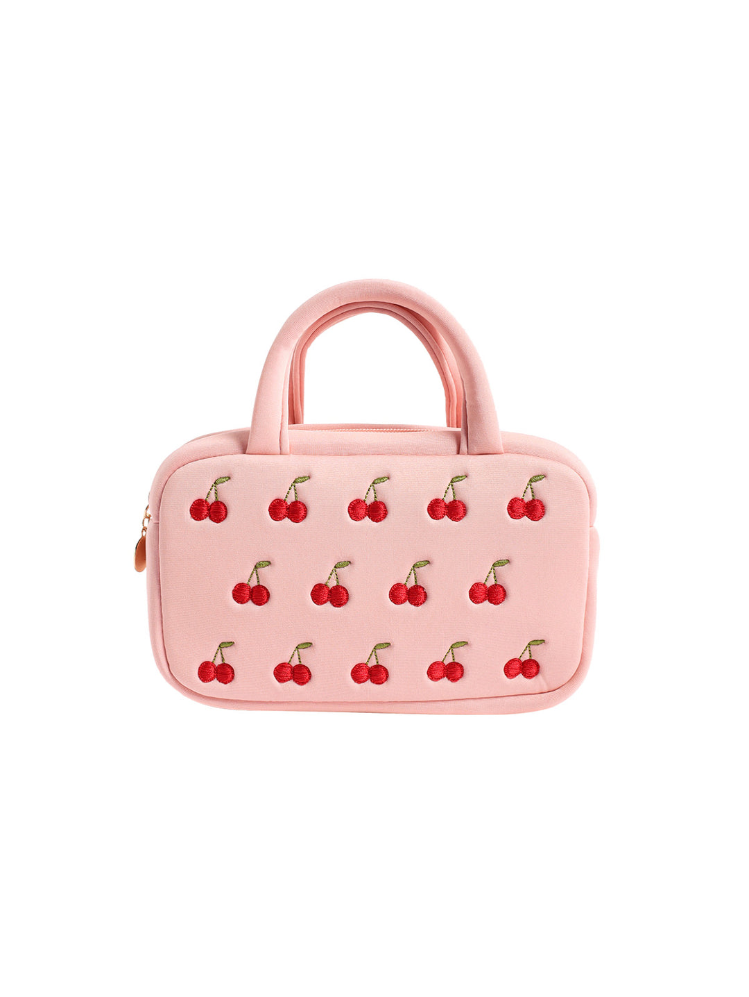 Fruit Cherry Embroidered Portable Handle Cosmetic Bag