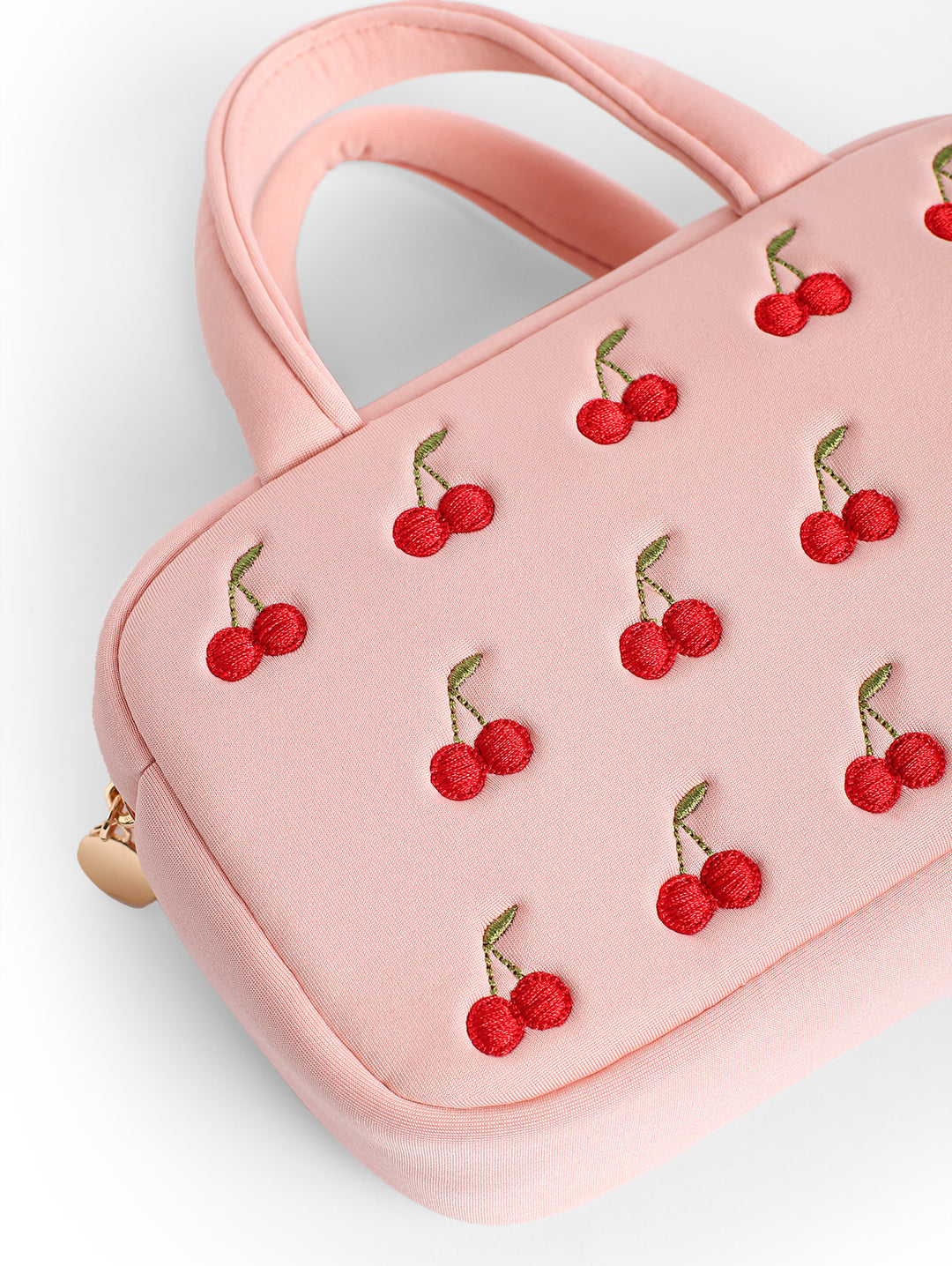 Fruit Cherry Embroidered Portable Handle Cosmetic Bag