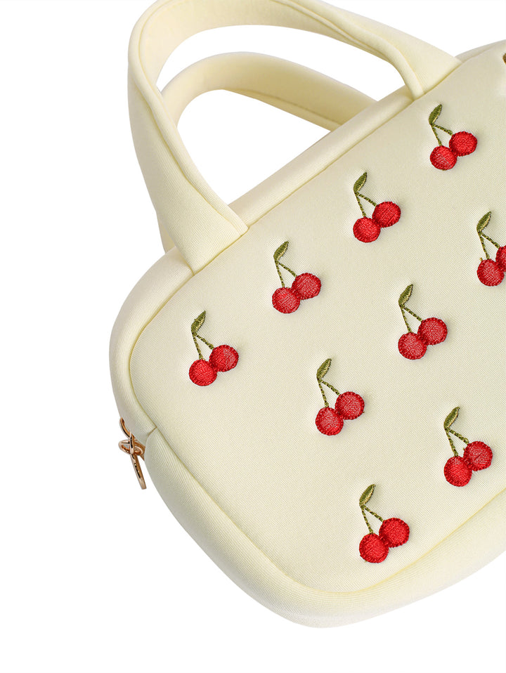 Fruit Cherry Embroidered Portable Handle Cosmetic Bag