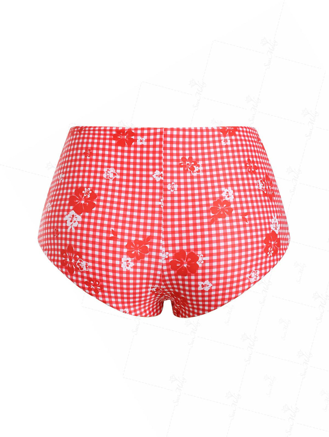 Seamolly Gingham Floral Printed Bowknot Decor Boy Short Bikini Bottom