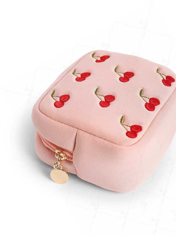 Vintage Fruit Cherry Pattern Multifunctional Portable Cosmetic Bag