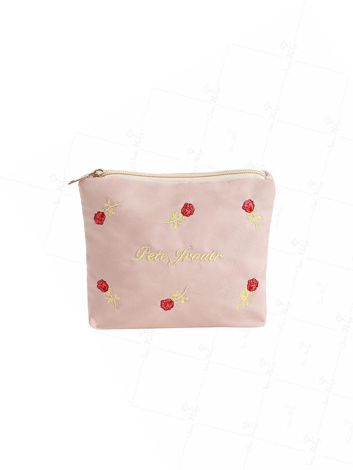 Floral Rose Embroidered Portable Cosmetic Bag