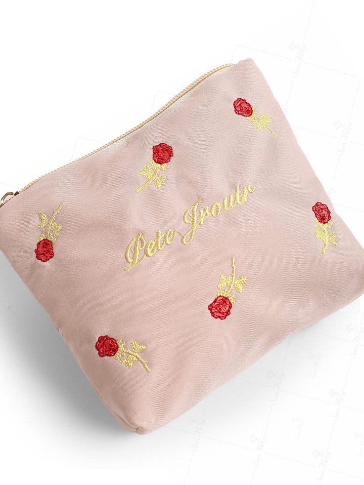 Floral Rose Embroidered Portable Cosmetic Bag