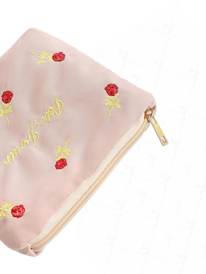 Floral Rose Embroidered Portable Cosmetic Bag