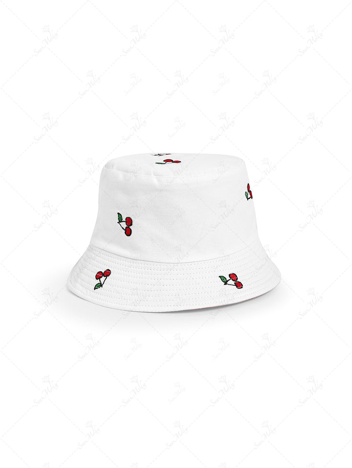 Double-Sided Fruit Cherry Pattern Bucket Hat