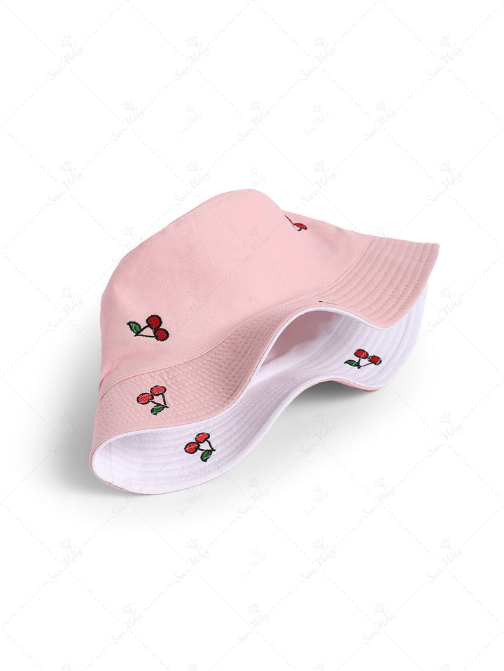 Double-Sided Fruit Cherry Pattern Bucket Hat