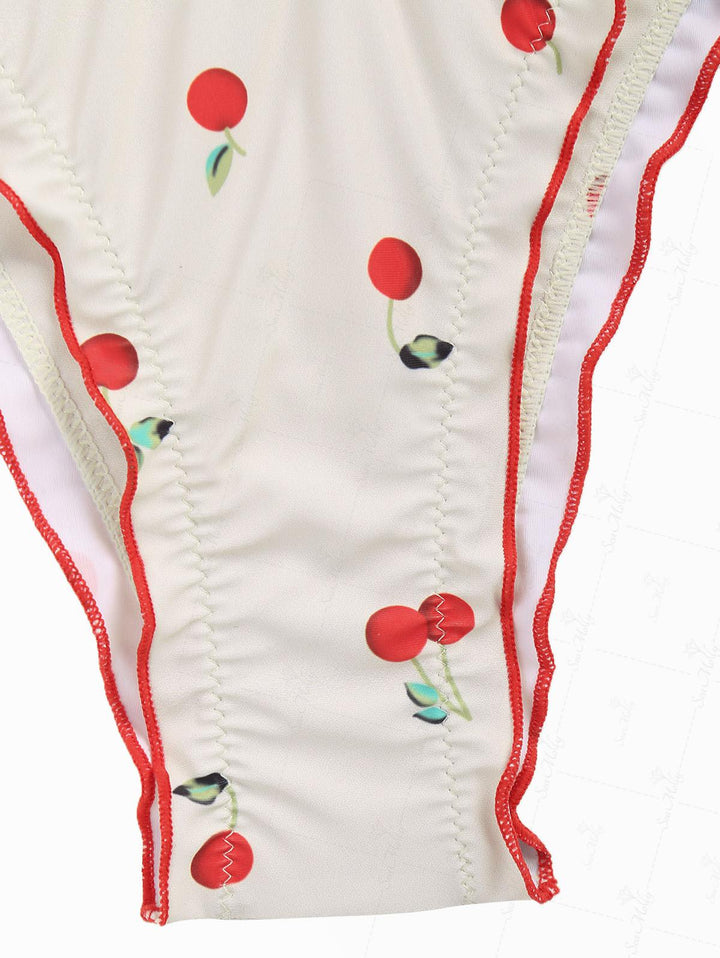 Seamolly Tie Front Fruit Cherry Lettuce Trim Cheeky Tankini Set