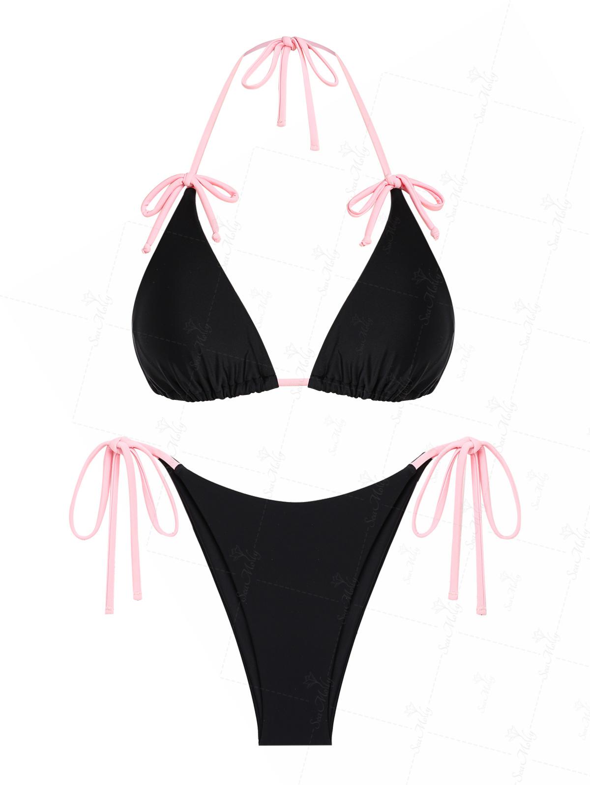 Seamolly Black Color Crisscross Twisted Ruched Gathering & Support Triangle Bikini Set main image 0