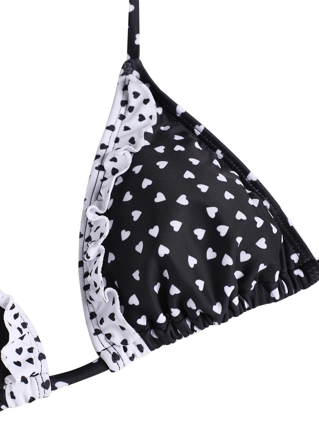 Seamolly Heart Print Ruffles Trim Triangle Tie Side Bikini Set