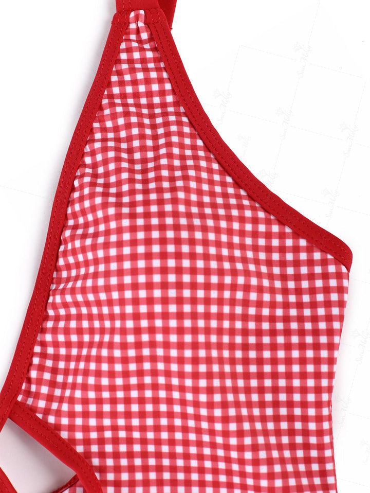 Seamolly Gingham Tie Around Criss Cross Open U Back One-piece Swimsuit