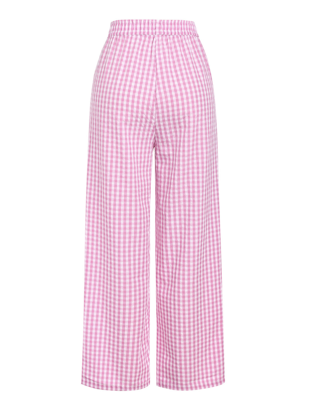 Plaid Pleated Elastic Waist Slant Pockets Wide Leg Pants