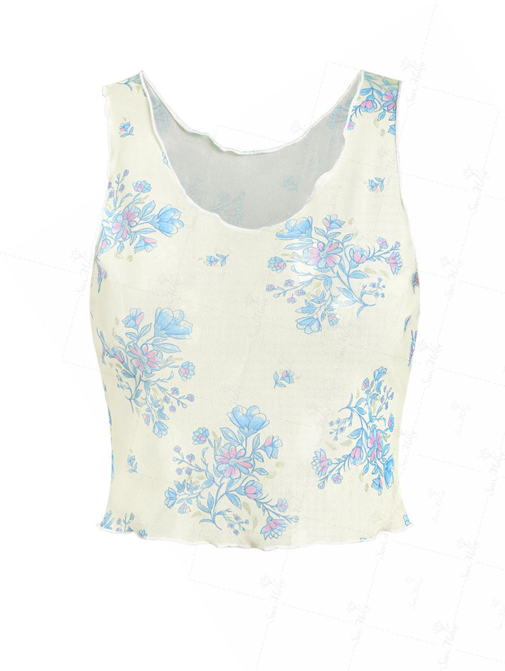 Seamolly Sheer Mesh See-through Floral Printed Cover Up Tank Top