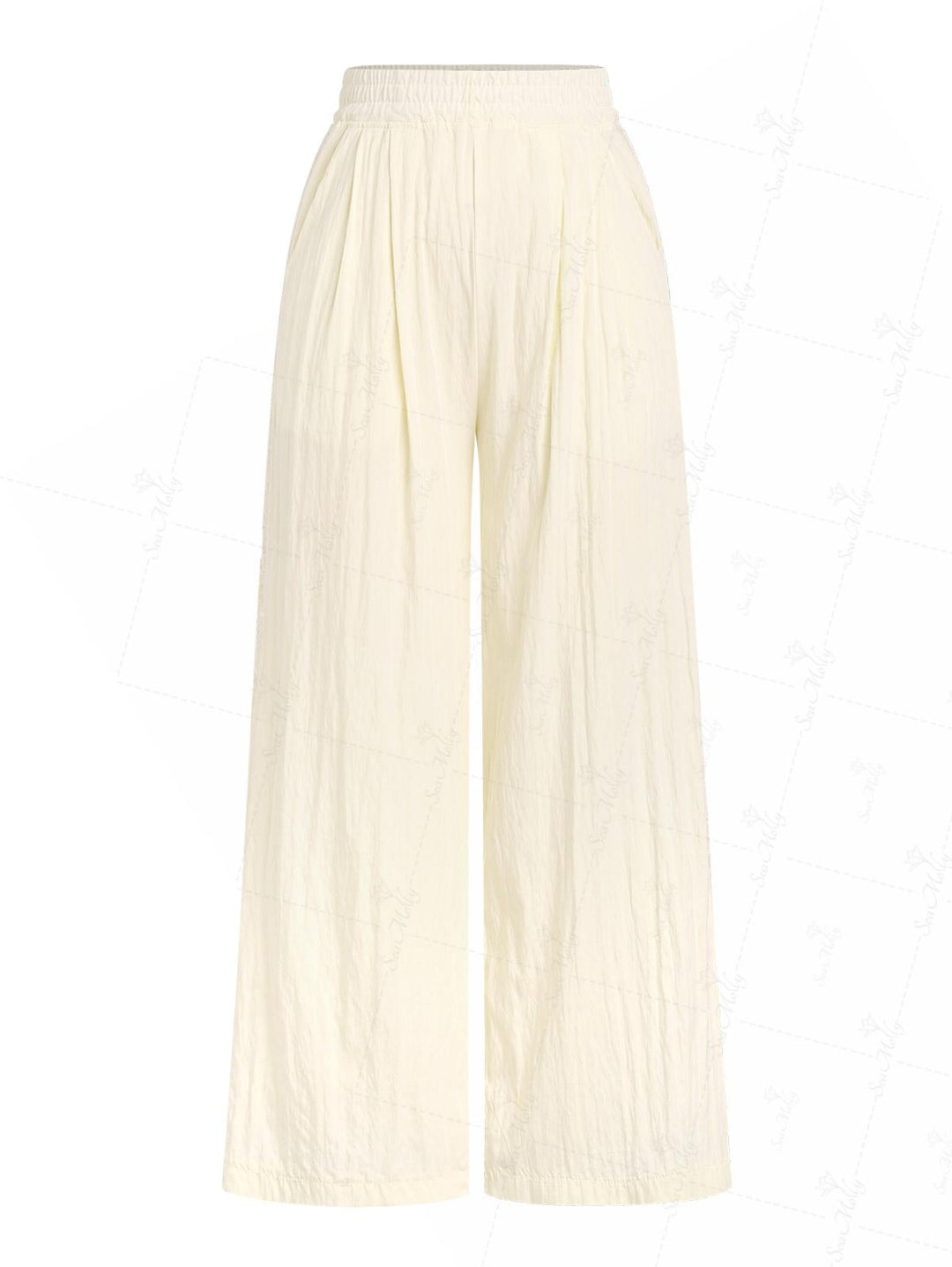 Lace Spliced Openwork Elastic Waist Wide Leg Pants