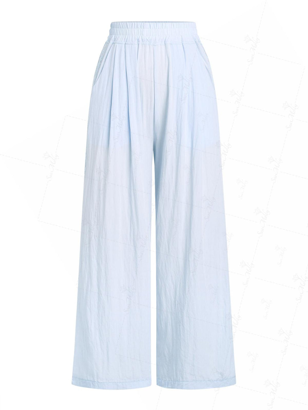 Lace Spliced Openwork Elastic Waist Wide Leg Pants