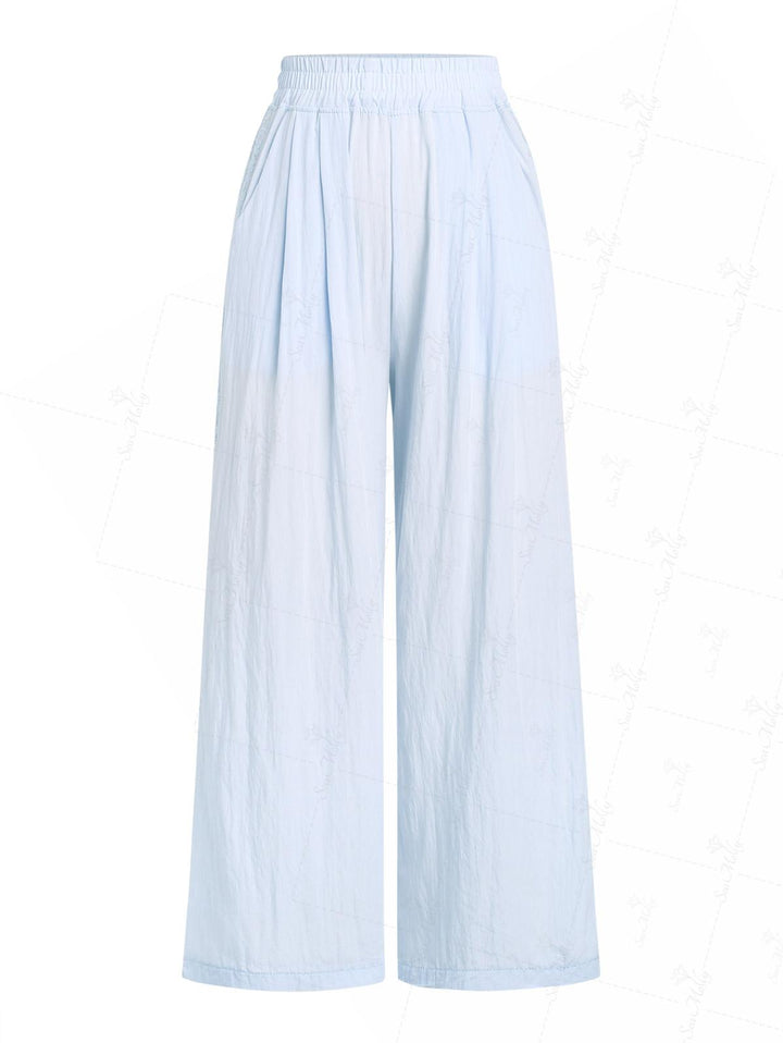 Lace Spliced Openwork Elastic Waist Wide Leg Pants