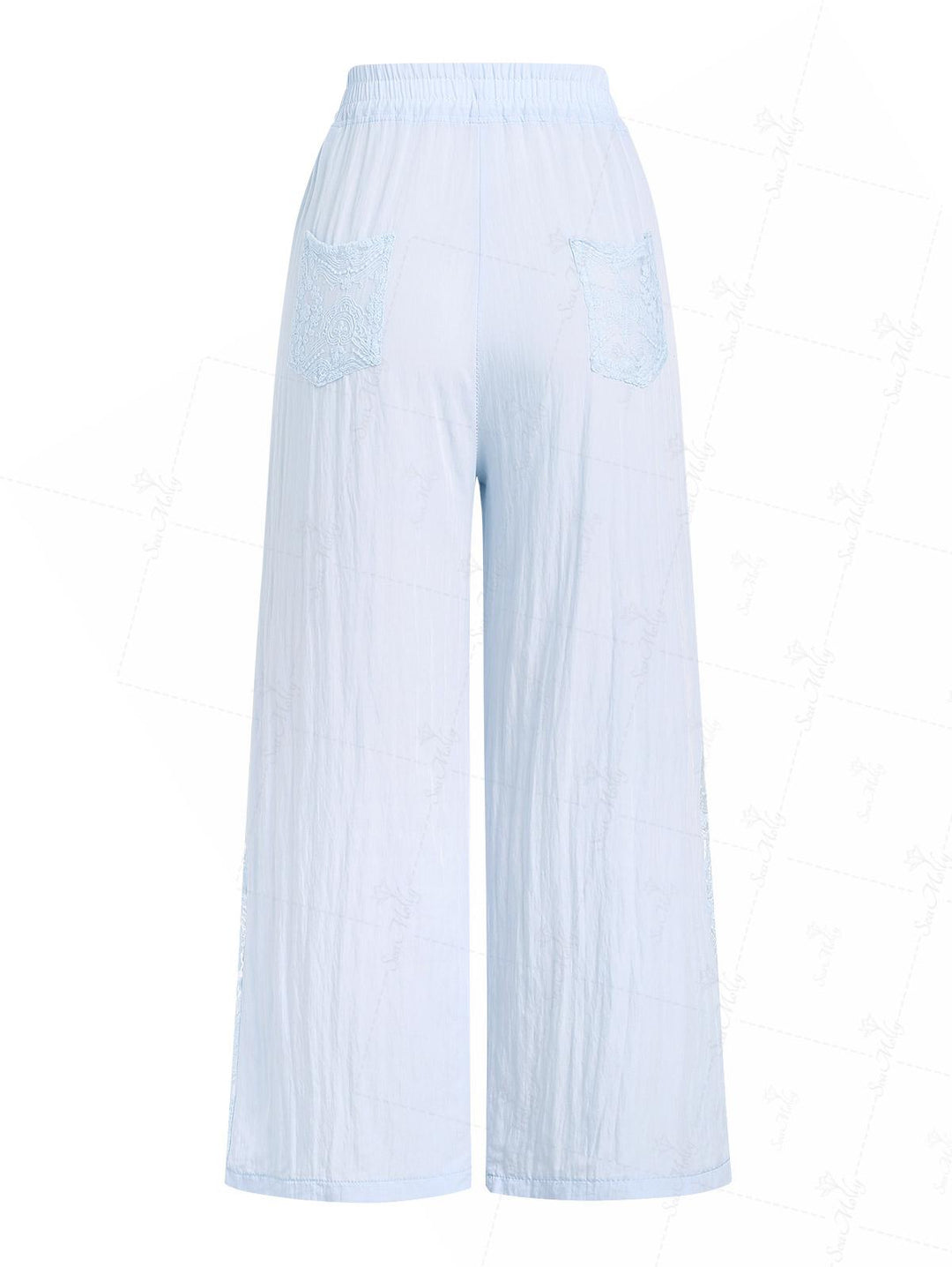 Lace Spliced Openwork Elastic Waist Wide Leg Pants