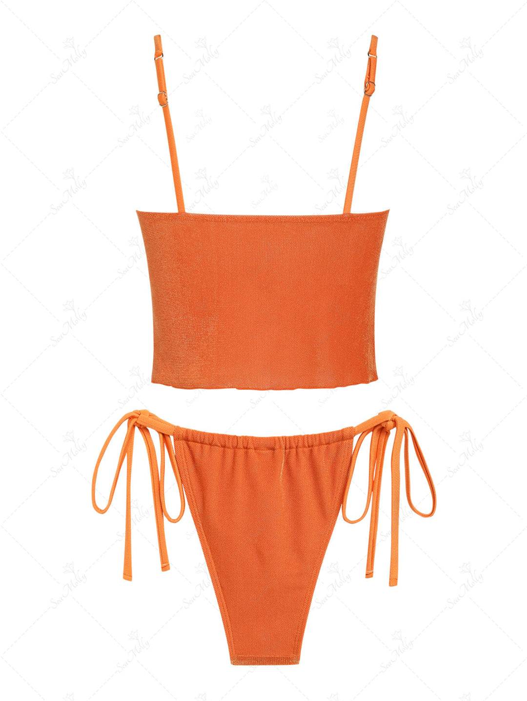 Seamolly Solid Color Ruffles Trim Tie Side Tankini Set