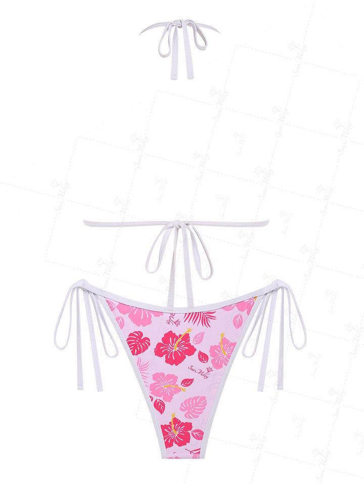 Seamolly Floral Printed Halter Tied Triangle Tie Side Bikini Set