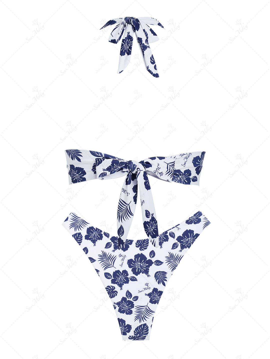 Seamolly Plant Leaves Floral Printed Halter Tied Tankini Set