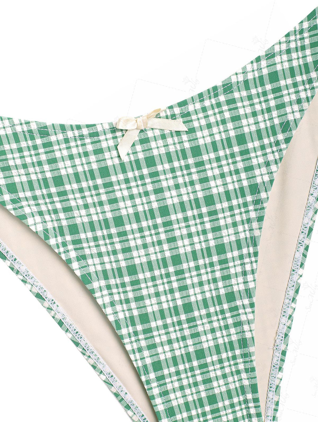 Seamolly Green Gingham Bowknot Decor Triangle  Bikini Set