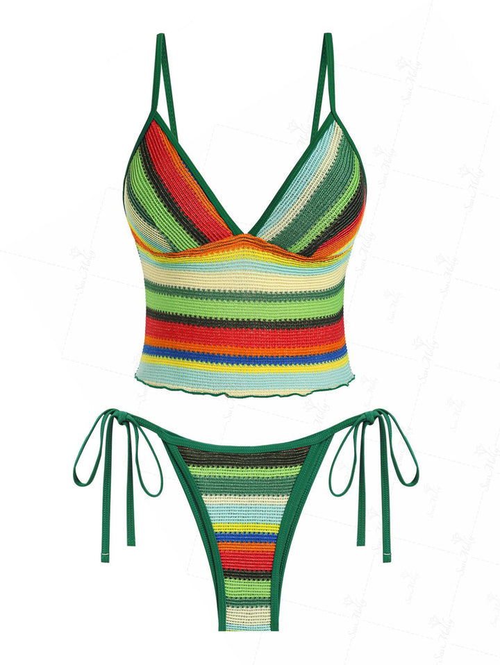 Seamolly Vintage Colorblock Stripes Tie Side Tankini Set