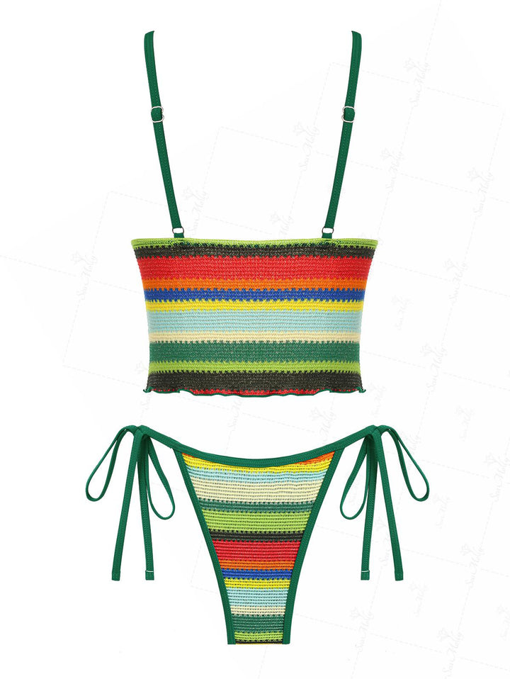 Seamolly Vintage Colorblock Stripes Tie Side Tankini Set