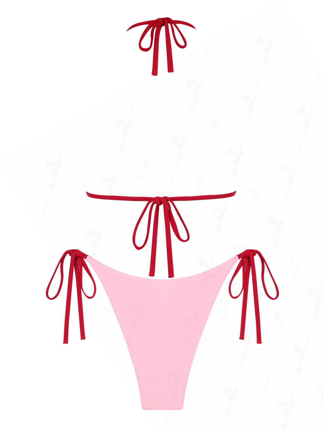 Seamolly Bowknot Decor Halter Tied Triangle Tie Side Bikini Set