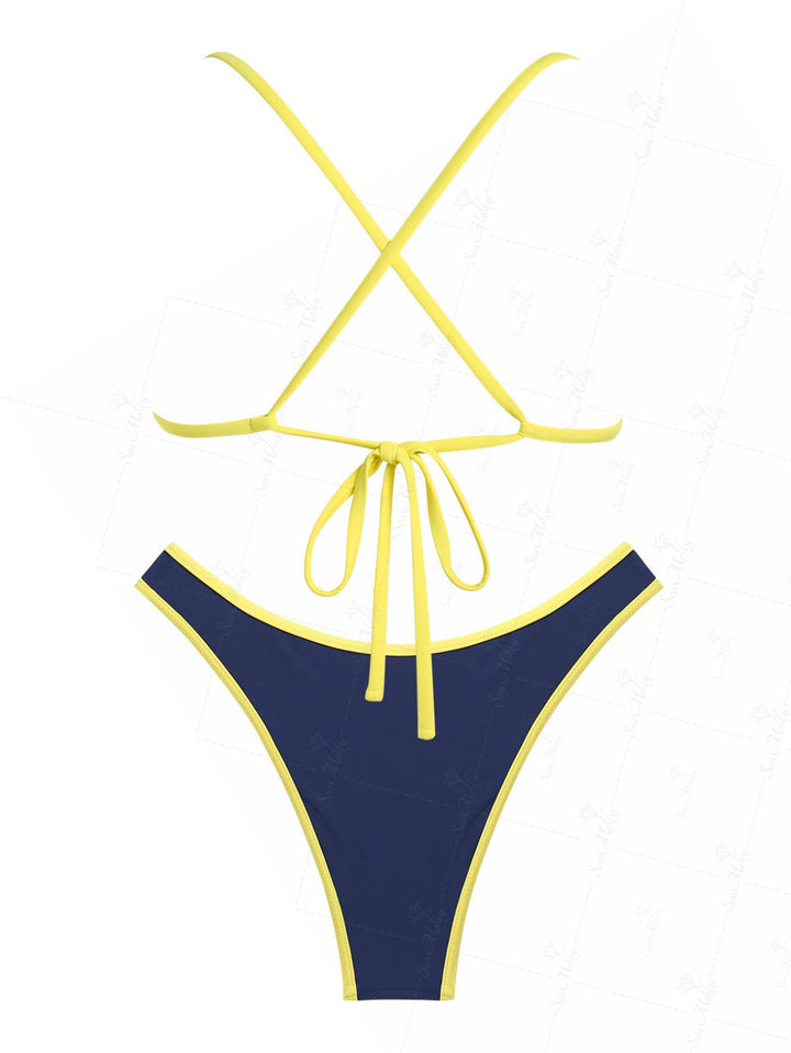 Seamolly Criss Cross Ruched Bow Knotted Decor Cheeky Bikini Set