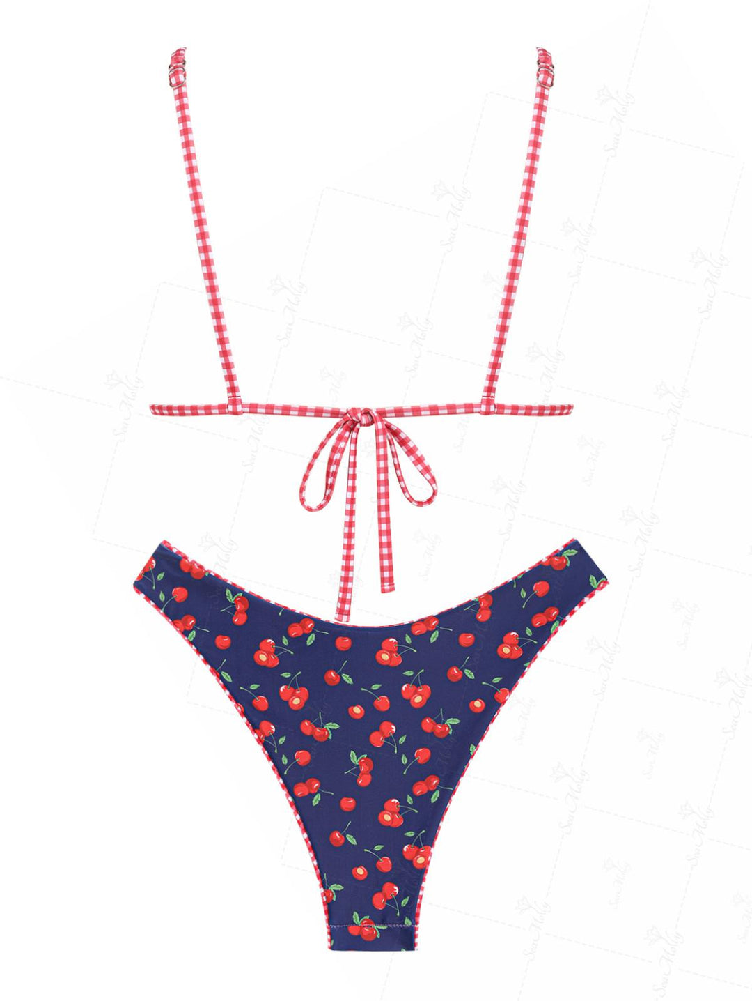 Seamolly Reversible Gingham Cherry Print Triangle Cheeky Bikini Set