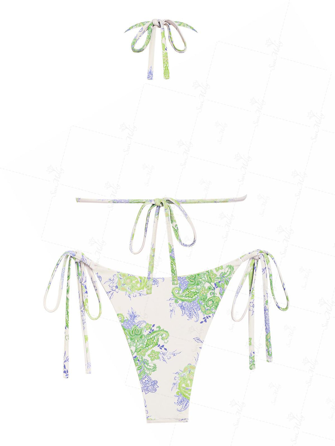 Seamolly Bikini-Set mit ethnischem Paisley-Blumendruck, Schleifendekor, dreieckigem Band an der Seite