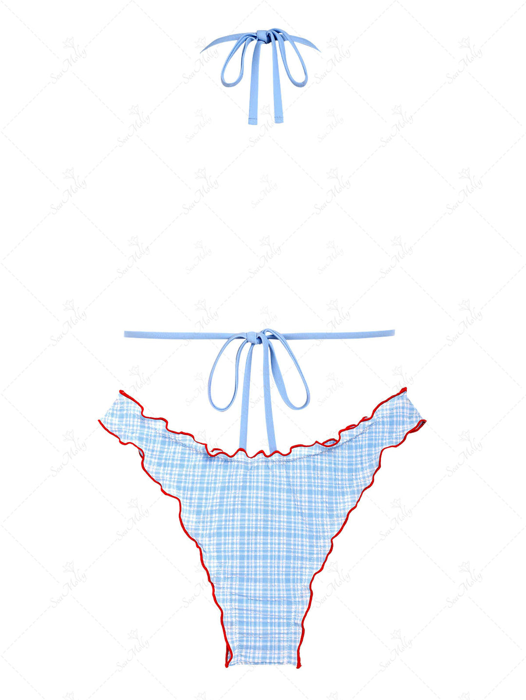 Seamolly Gingham Bowknot Decor Halter Tied Triangle Bikini Set