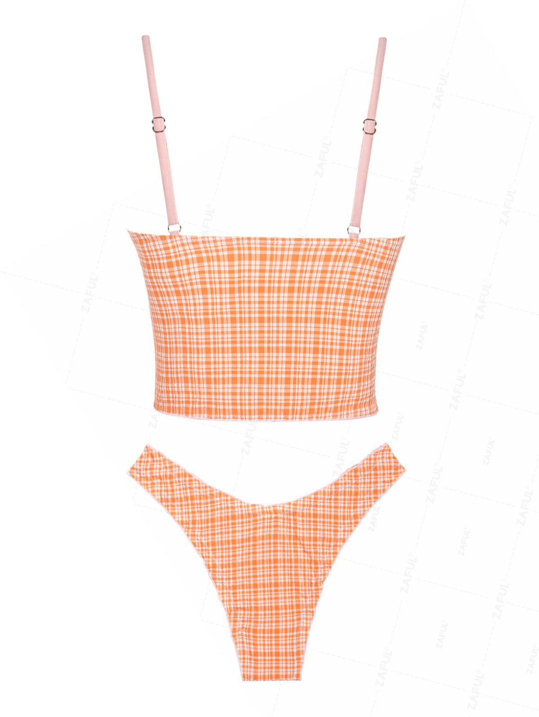 Seamolly Gingham Bowknot Smocked Ruffles Tie Front Tankini Set