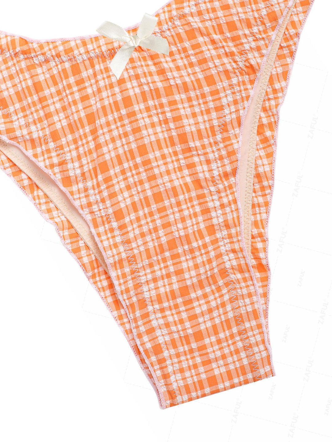 Seamolly Gingham Bowknot Smocked Ruffles Tie Front Tankini Set