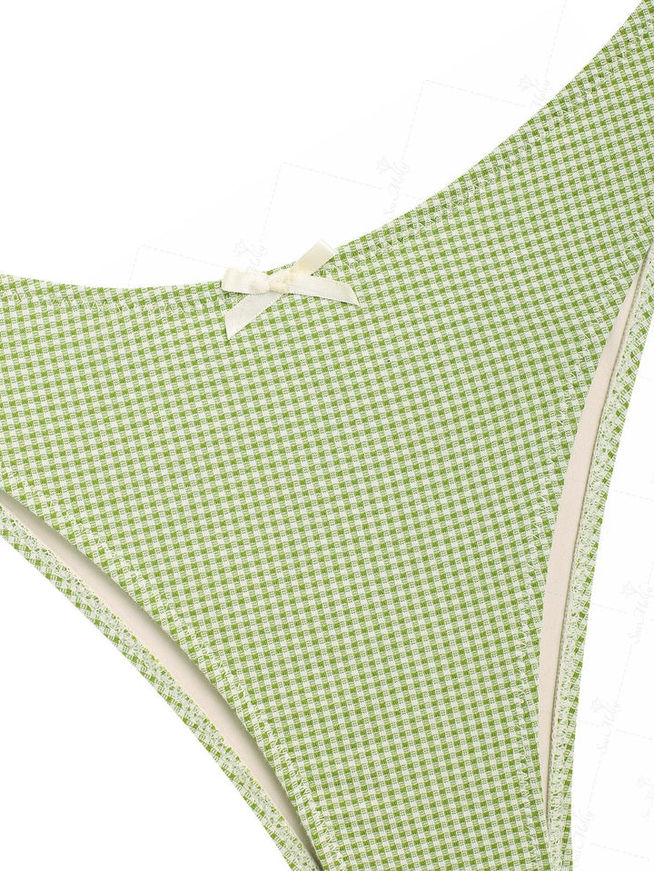 Seamolly Vintage Gingham Bowknot Decor Tied Back Underwire Bikini Set