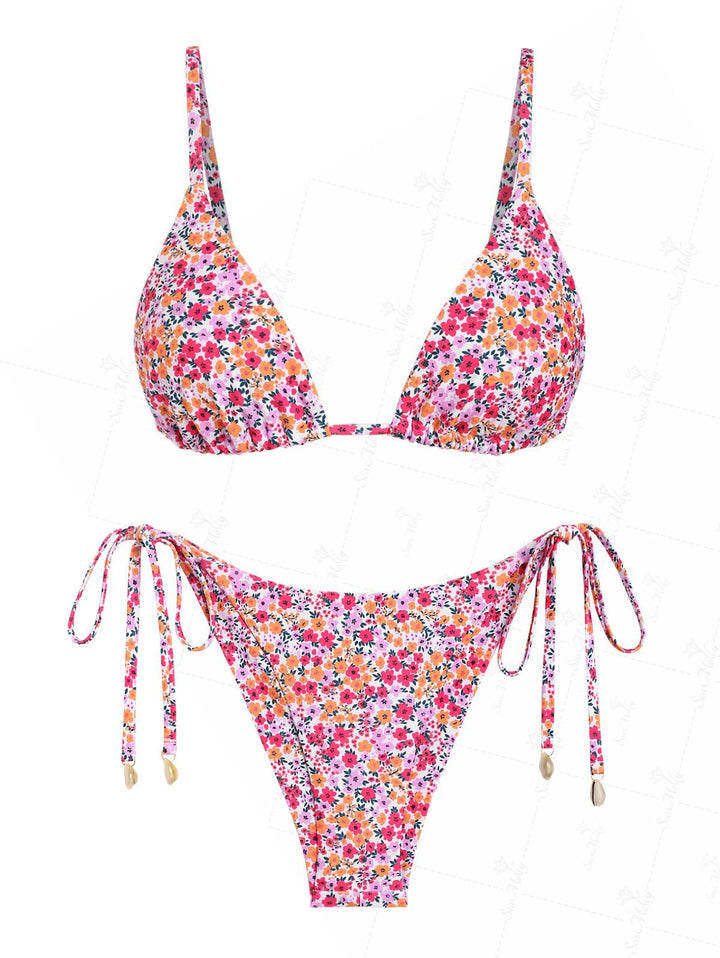 Seamolly Ditsy Floral Shell pendant Triangle Tie Side Bikini Set