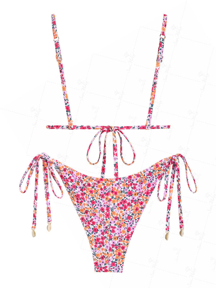 Seamolly Ditsy Floral Shell pendant Triangle Tie Side Bikini Set