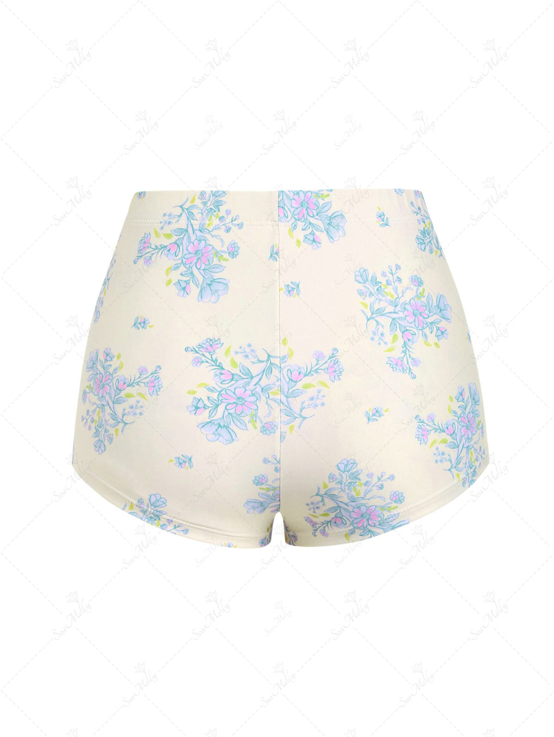 Seamolly Vintage Floral Print High Waisted Beach Swim Bottom Boyshorts