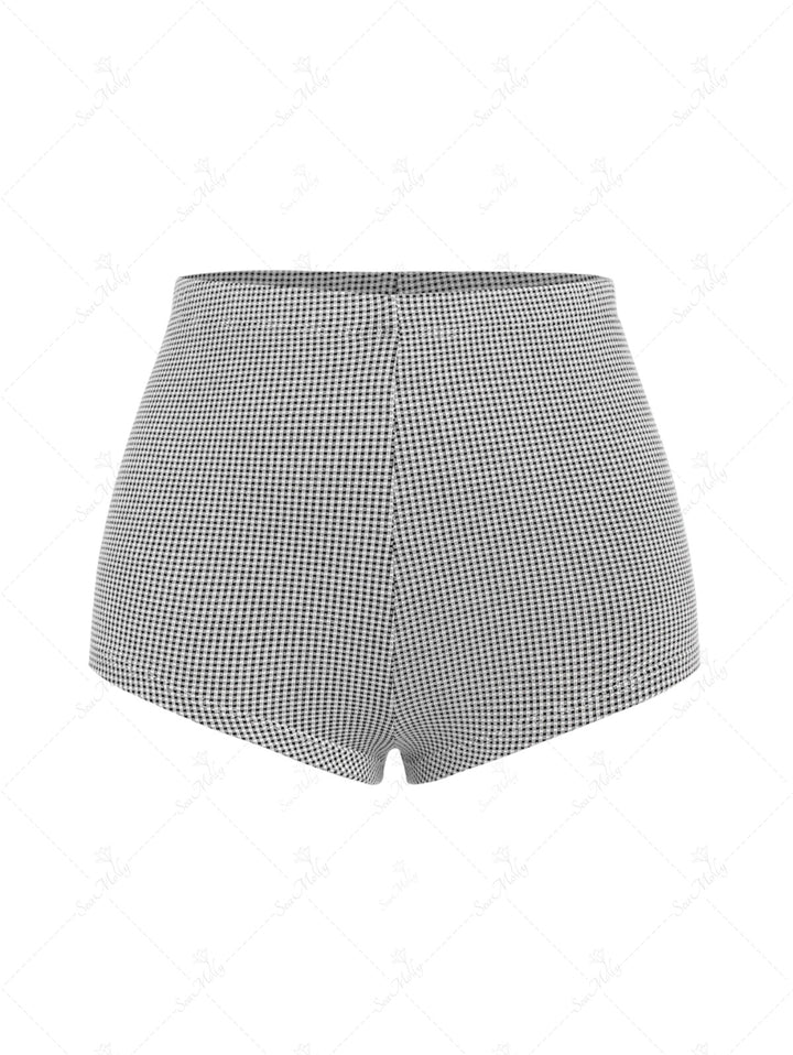 Seamolly Vintage Gingham High Waisted Beach Swim Bottom Boyshorts